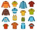 Vector set of shirts, collection of cartoon clothes