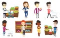 Vector set of shopping people characters. Royalty Free Stock Photo