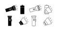 Flashlight icon set with battery symbol in black and white vector design for user interface and technology use Royalty Free Stock Photo