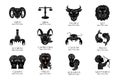 Vector Set Signs of the zodiac. Symbol hand draw All Horoscope black and white Royalty Free Stock Photo