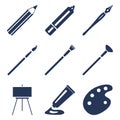 Vector Set of Silhouette Art Icons. Painting and Writing Tools Royalty Free Stock Photo