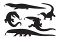 Vector set of silhouette lizard