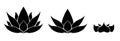 Vector set of silhouette of lotus. kit of black water flower for icon. Natural sacred symbol for spa and yoga logo Royalty Free Stock Photo