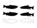 Vector set of silhouettes of fishes. Trout isolated background