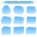 Vector set of simple abstract grunge blue stickers with rough edges and white snowflakes. EPS 10 Royalty Free Stock Photo