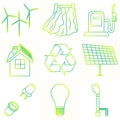 Vector set of simple eco related outline gradient icons. Contains icons for different types of electricity generation Royalty Free Stock Photo