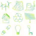 Vector set of simple eco related outline gradient icons. Contains icons for different types of electricity generation