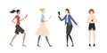 Vector set of simple flat women in various situations using smartphone
