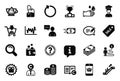 Vector Set of simple icons related to Smartphone buying, Winner podium and Users chat. Vector
