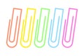 Vector set of 5 simple images of brightly colored paper clips. School and office stationery. Isolate