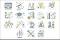Vector set of simple linear icons with colorful fill. Development of human mind. Creativity and generation of ideas