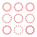 Vector set of simple modern round red frames in love style