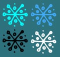 Vector set of a simple snowflake. A snowflake drawn in a doodle style with dots and circles, of different colors on a