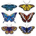 Vector set with six butterflies Royalty Free Stock Photo