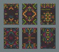 Vector set of six cards. Ethnic ornate pattern with geometric shapes.