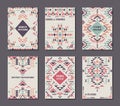 Vector set of six cards. Ethnic ornate pattern with geometric shapes.