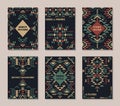 Vector set of six cards. Ethnic ornate pattern with geometric shapes.