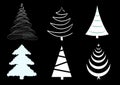 Vector set of six different christmas trees isolated on the black Royalty Free Stock Photo