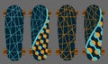 Vector set of skateboard. Dark blue and orange colors, striped-circle pattern for creative design decoration