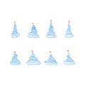 Vector set from sketch blue christmas trees with red decoration Royalty Free Stock Photo