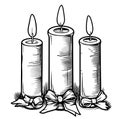 Vector Set of Sketch Candles. Process of Candle Burning. Royalty Free Stock Photo