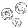 Vector Set of Sketch Coins Royalty Free Stock Photo