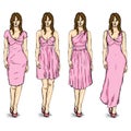 Vector Set of Sketch Female Fashion Models in Dress Royalty Free Stock Photo