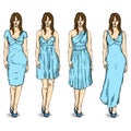 Vector Set of Sketch Female Fashion Models in Dress Royalty Free Stock Photo