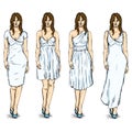 Vector Set of Sketch Female Fashion Models in White Dress