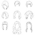 Vector Set of Sketch Female Hairdress Royalty Free Stock Photo