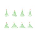 Vector set from sketch green christmas trees with red decoration Royalty Free Stock Photo