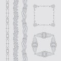 Vector set of sketch leaf flower frames and borders. Ornate vegetable seamless ornament for design invitations or