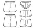 Vector Set of Sketch Mens Pants. Different types of Underclothing. Royalty Free Stock Photo