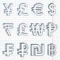 Vector Set of Sketch Modern Currency Symbols