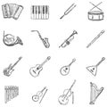 Vector Set of Sketch Musical Instruments Icons