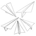 Vector Set of Sketch Paper Airplanes. Royalty Free Stock Photo