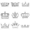 Vector Set of Sketch Royal Crown Icons