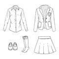 Vector Set of Sketch School Girl Uniform Items