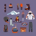 Vector set of Ski and Snowboard equipment icons Royalty Free Stock Photo