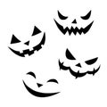Vector set of smiling faces ghosts in flat style. Halloween`s element for party, poster, invitation. Black and white Royalty Free Stock Photo