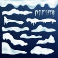 Vector set of snow caps, icicles, snowballs and snowdrift Royalty Free Stock Photo