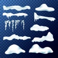 Vector set of snow caps, icicles, snowballs and snowdrift Royalty Free Stock Photo