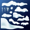 Vector set of snow caps, icicles, snowballs and snowdrift Royalty Free Stock Photo