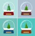 Vector set of snow globes with christmas tree
