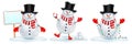 Vector snowman character with different objects in various situations.