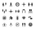 Vector set of social distance flat icons.