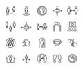 Vector set of social distance line icons.