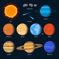 Vector set of solar system planets. Outer space design elements and icons