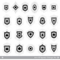 Vector set with spades into different forms shields with rays on white for card