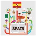 Vector set spain hand barcelona travel Bison football flat illustrat